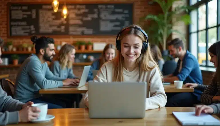 college students cafe working